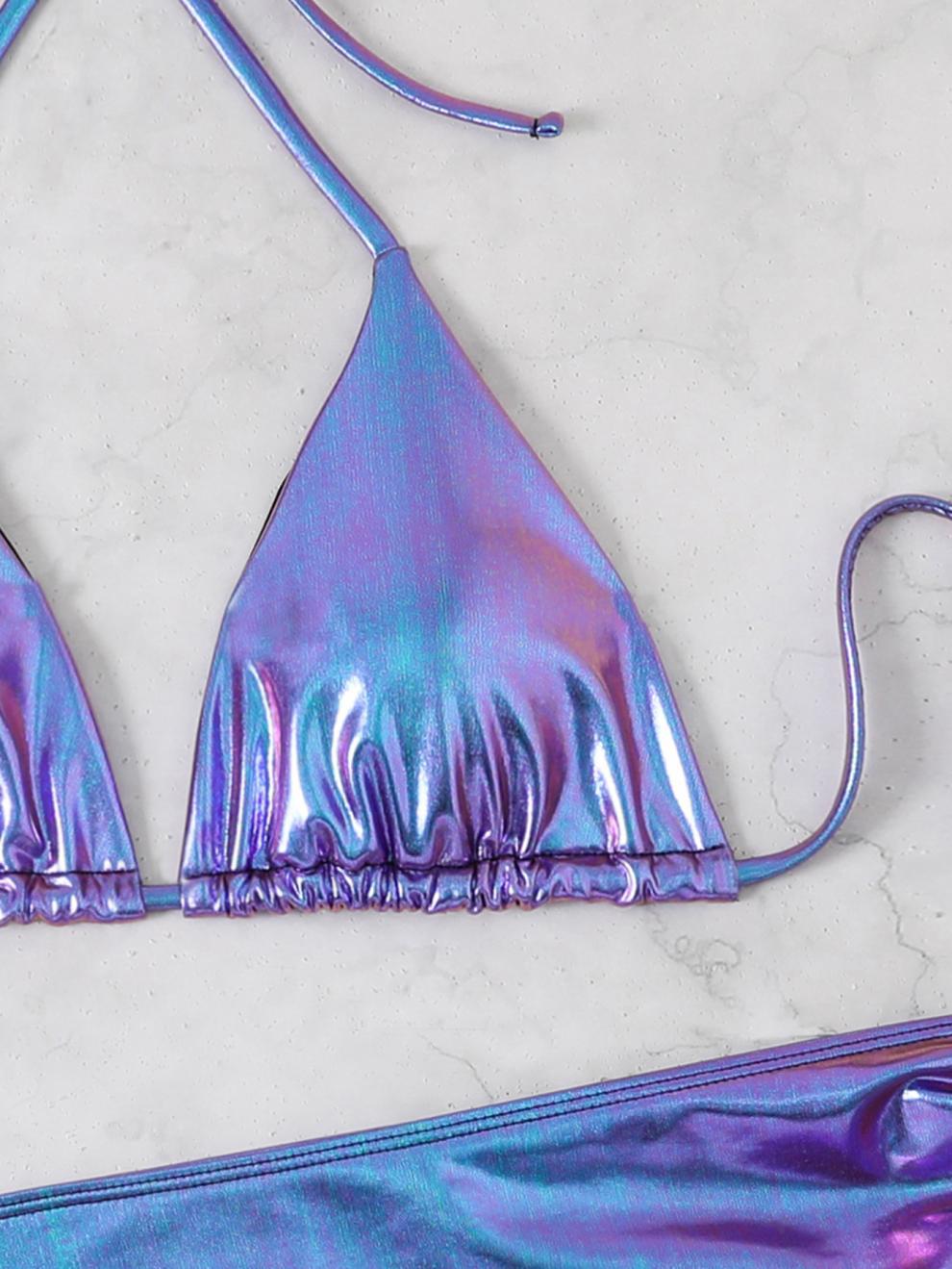 商品详情图_欧美新款泳衣女烫金三件套性感比基尼纯色金属分体三