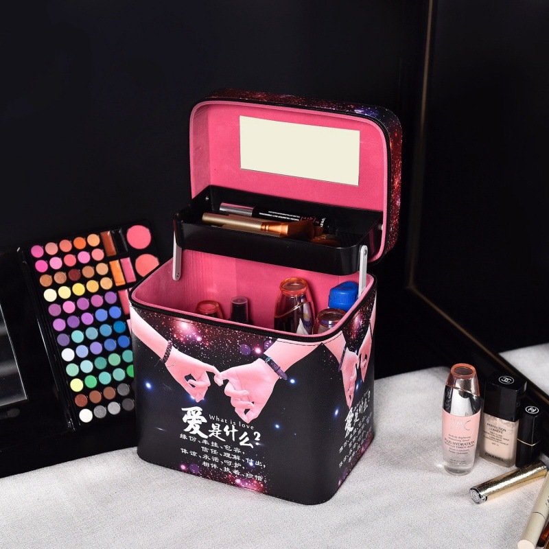 便携皮质化妆包收纳包大容量硬壳化妆品收纳盒旅行韩国小号手提箱