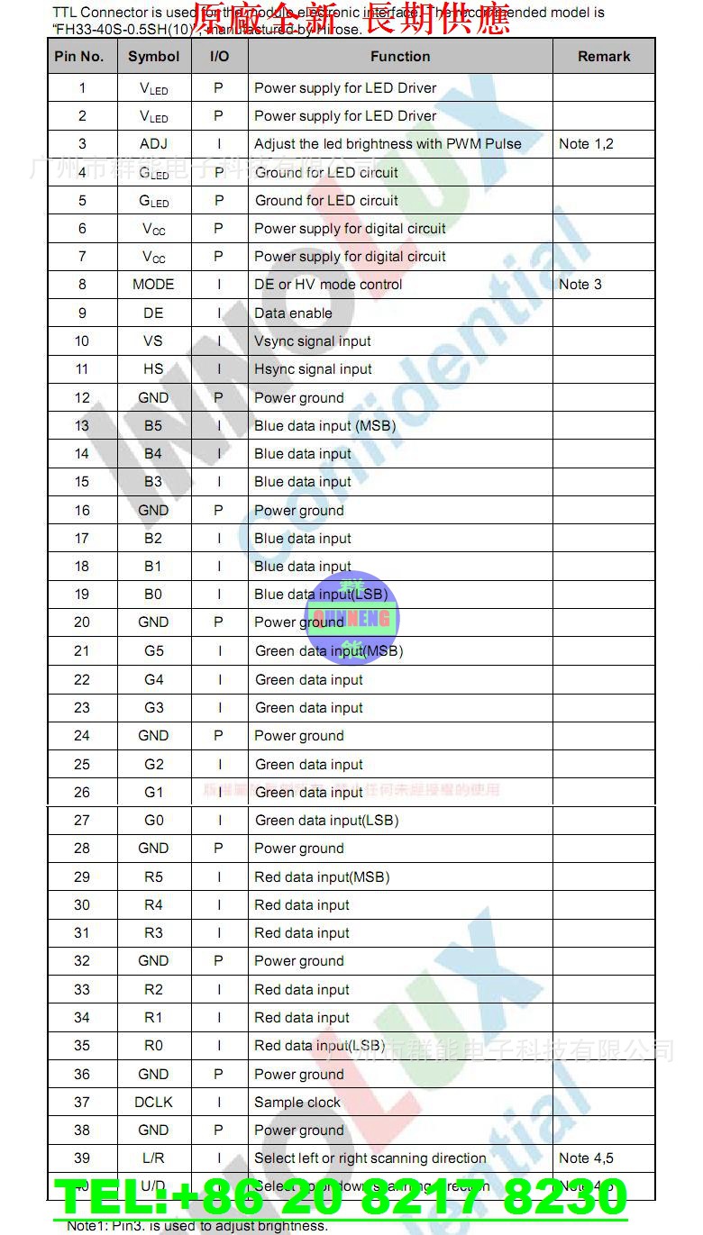 QN TFT-PIN40S-AT070TN83V1 &