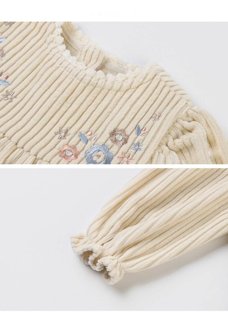 18智贝详情图小女孩秋款绣花蕾丝边灯芯绒连衣裙女童秋装长袖公