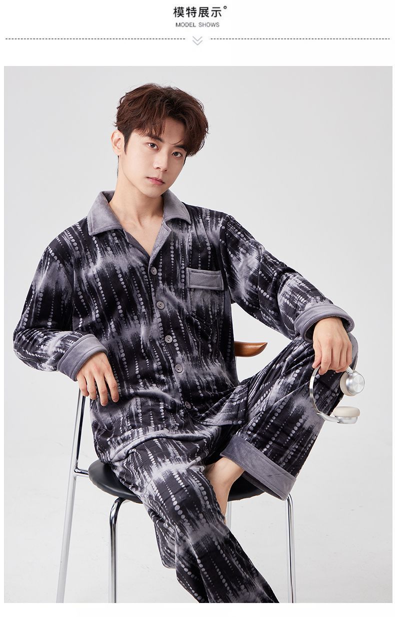 商品详情图_【新品】爸爸款冬季加厚长毛法兰绒中老年人睡衣珊瑚