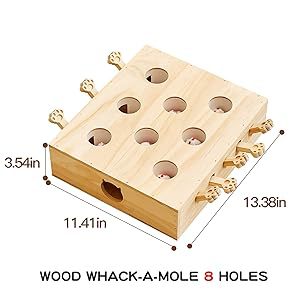 Wooden Whack-a-mole Interactive Cat Toy 8 holes