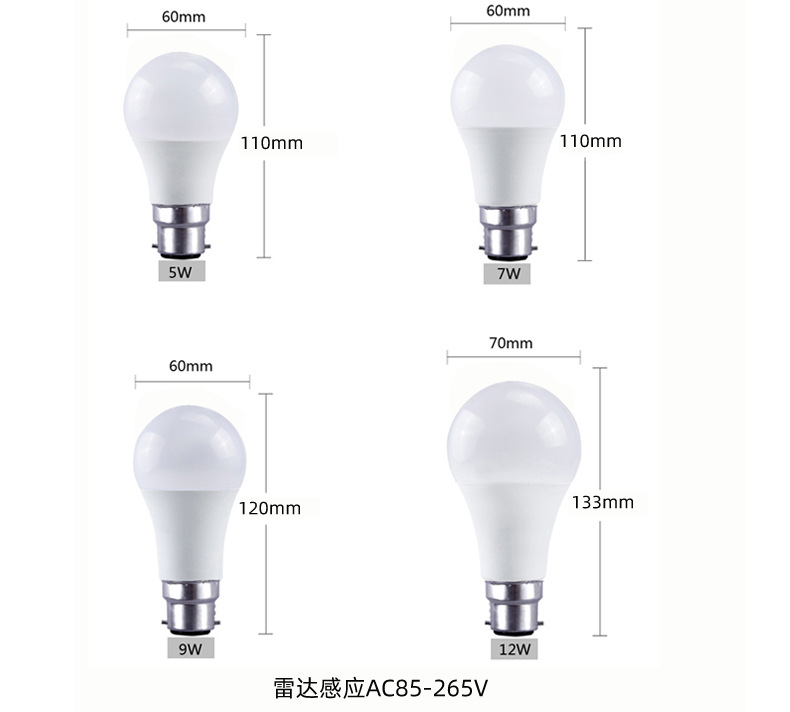 sku卡口塑包铝220V110V雷达感应灯泡B22 .jpg
