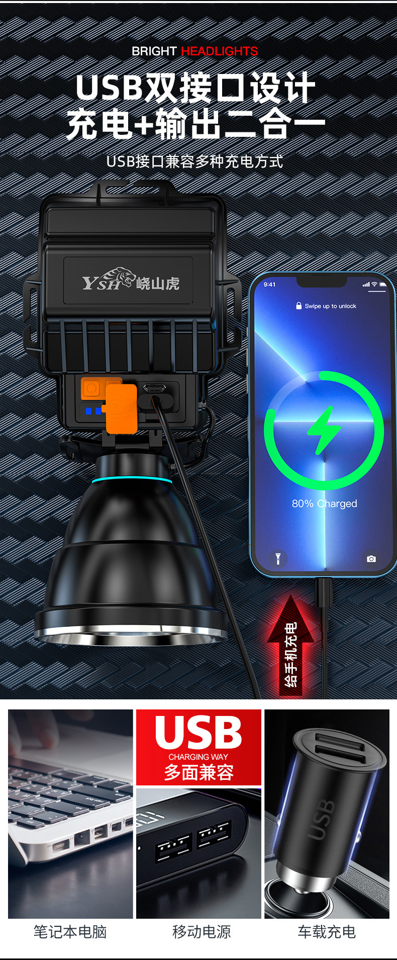 钓鱼夜钓防水灯矿灯氙气手电筒