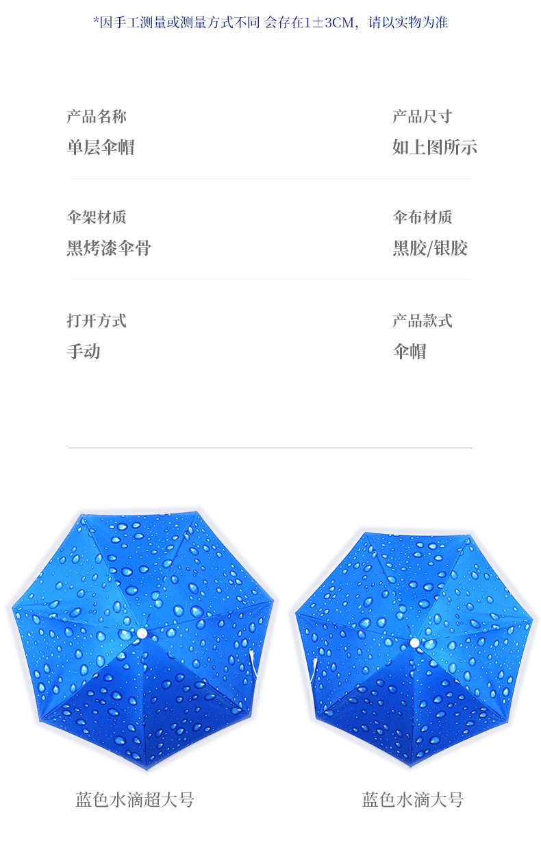 伞帽头戴伞黑胶钓鱼伞头顶式3折叠雨伞防晒防雨遮阳大