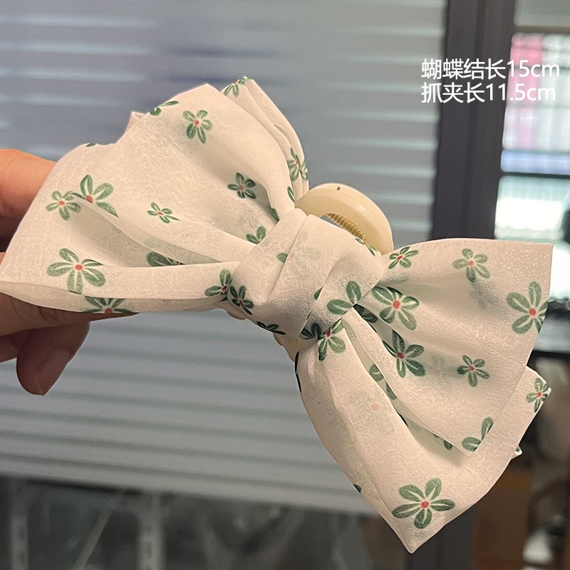 蝴蝶结抓夹-印花绿
