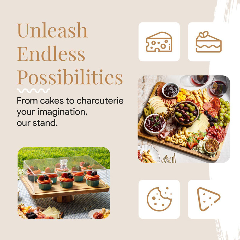 相思木蛋糕托盘甜品展示高脚餐盘摆台架木制透明盖实木甜品托盘