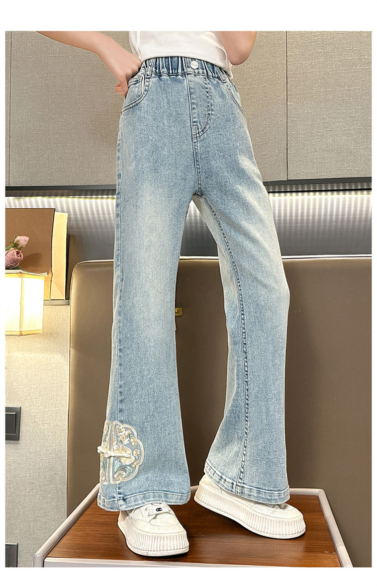 女童国风刺绣阔腿裤