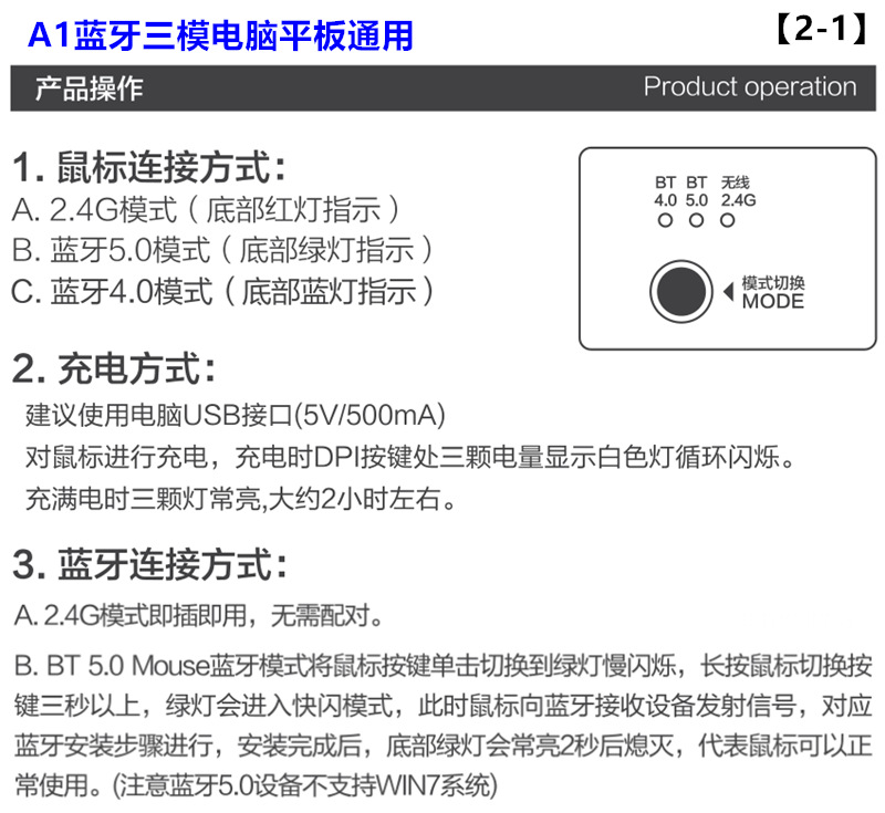A1蓝牙三模 使用说明2-1