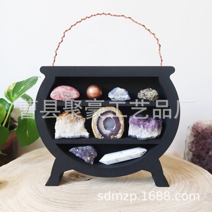 新款水晶置物架木质装饰架壁挂精油欧式客厅墙壁装饰架石头展示架