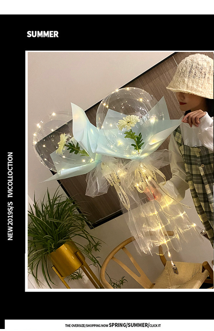 网红玫瑰花波波球发光透明带灯告白