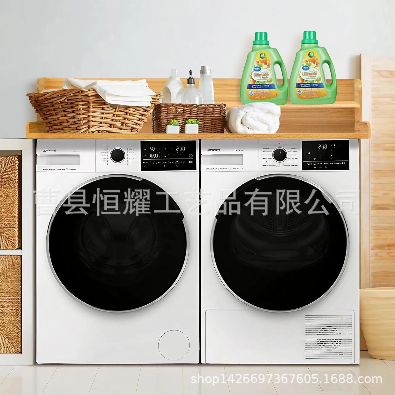 竹制家用洗衣机台面收纳架机顶保护盖板烘干机顶部双层整理储物架