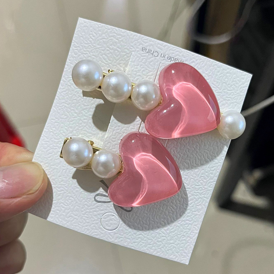 爱心珍珠边夹-粉(1对)