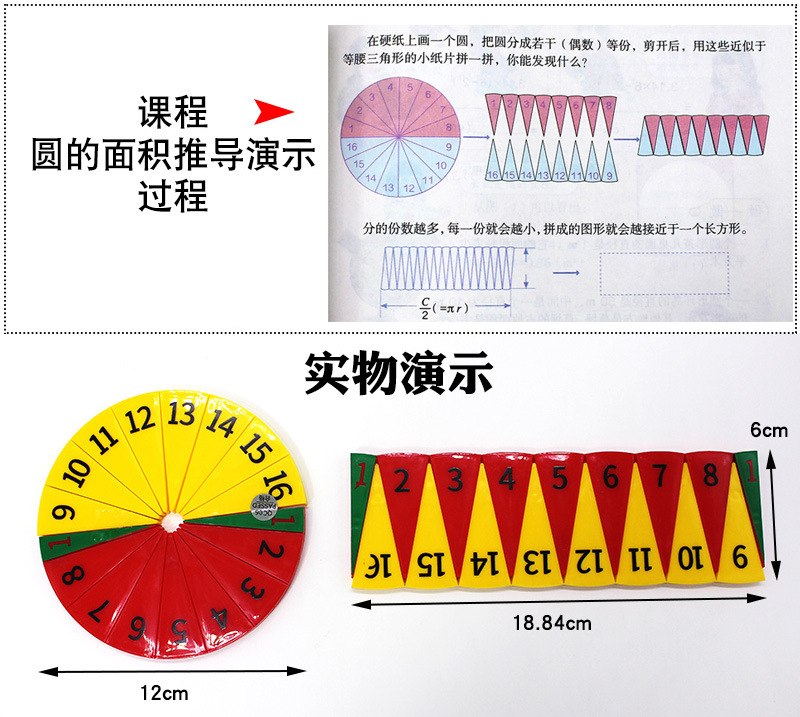圆面积周长圆周率计算公式推导演示器数学教具小卡尼