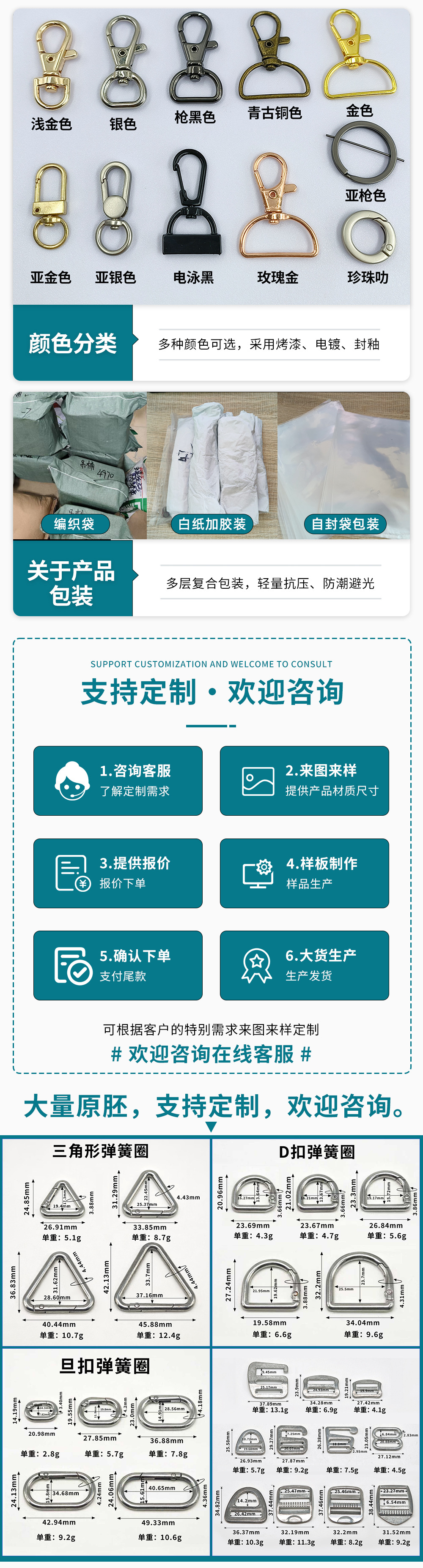 4分跑道圆锌合金圆尾弹簧扣五金配件手机小挂扣饰品8字调节钥匙扣