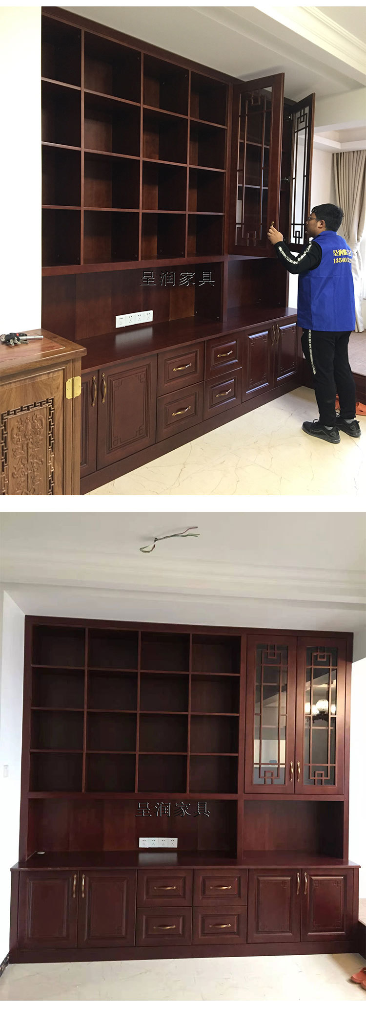 定制实木书柜带门 落地书柜家用书橱 书柜书桌