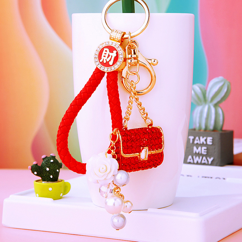 红招财绳+珍珠小挎包红色