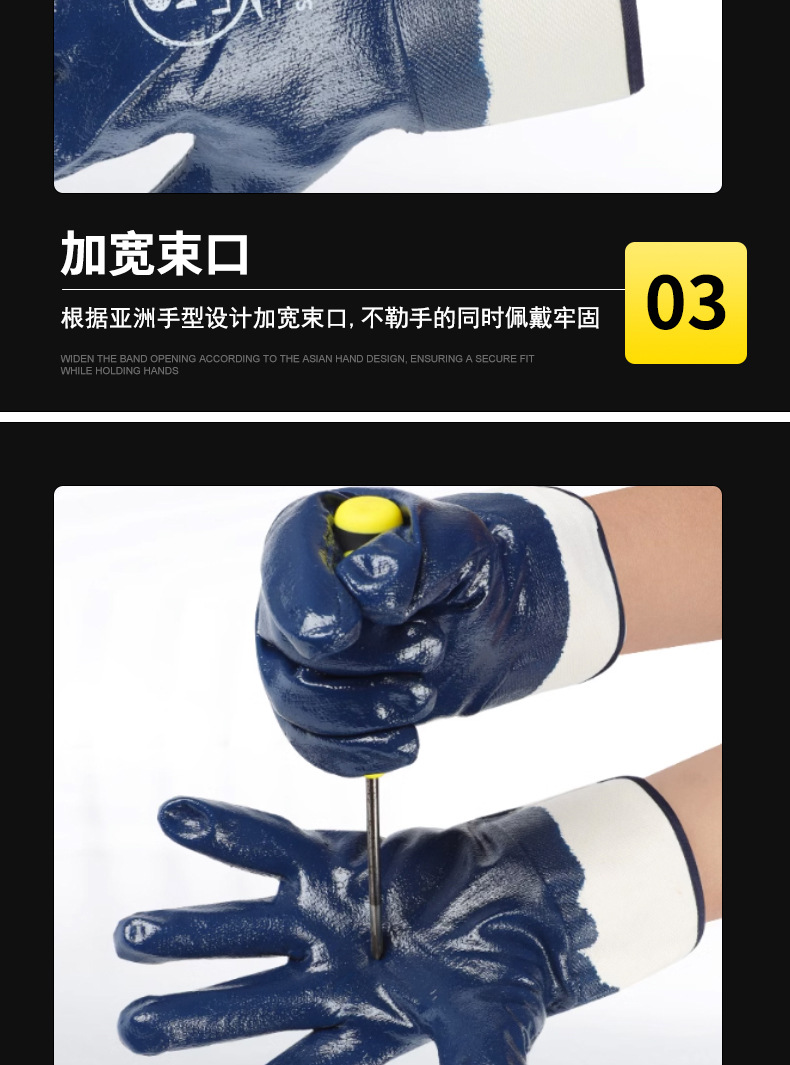 大口蓝耐油手套丁腈橡胶防滑耐磨帆布机械工业浸胶宽口
