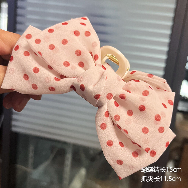 蝴蝶结抓夹-白底红点