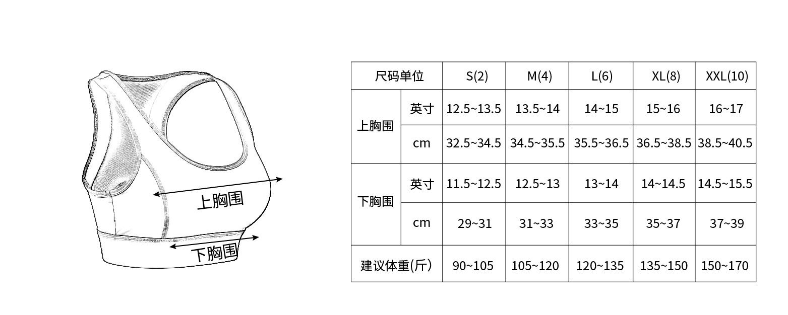 瑜伽文胸尺码表-02