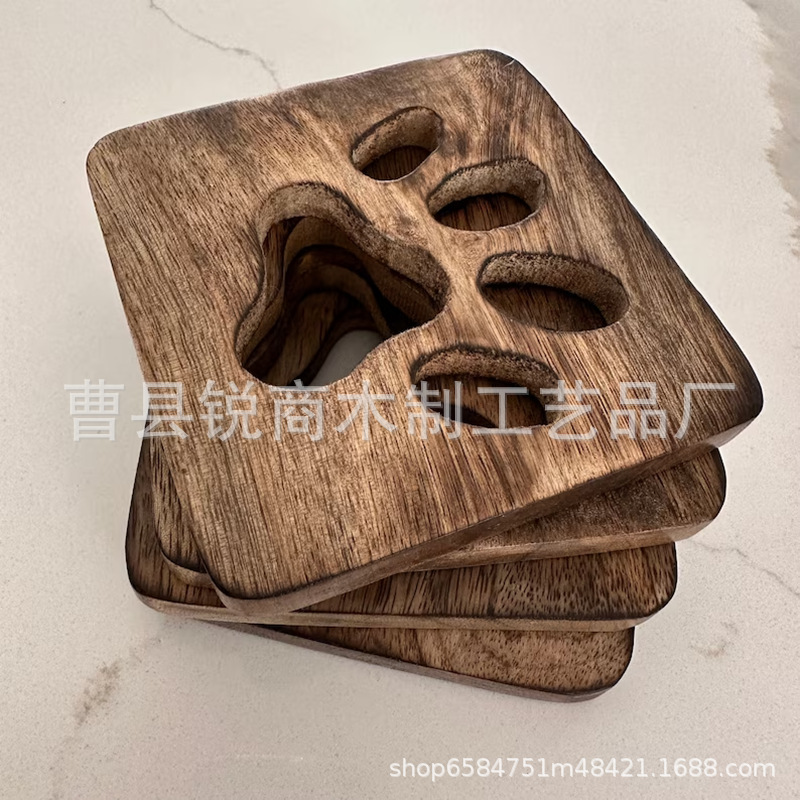 批发芒果木烧色杯垫咖啡托盘创意茶托猫抓隔热垫散热垫BSCIF