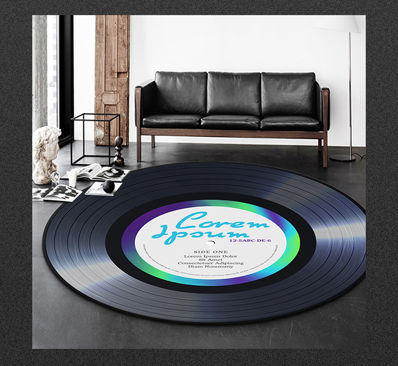 黑胶唱片地毯,圆形地毯,地垫,卧室客厅地毯,跨境地毯