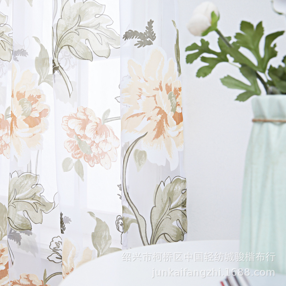 美式外贸款三件套装牡丹烂花透明窗纱厨房浴室咖啡厅卧室用 (2