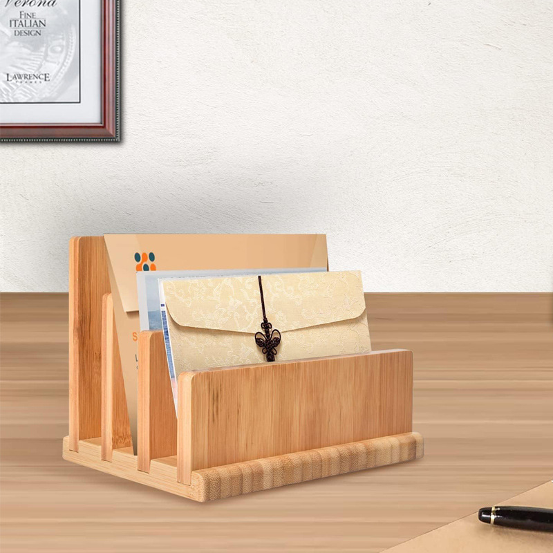 竹木收纳整理架简约办公桌文件夹多格分类学生文具资料信件置物架