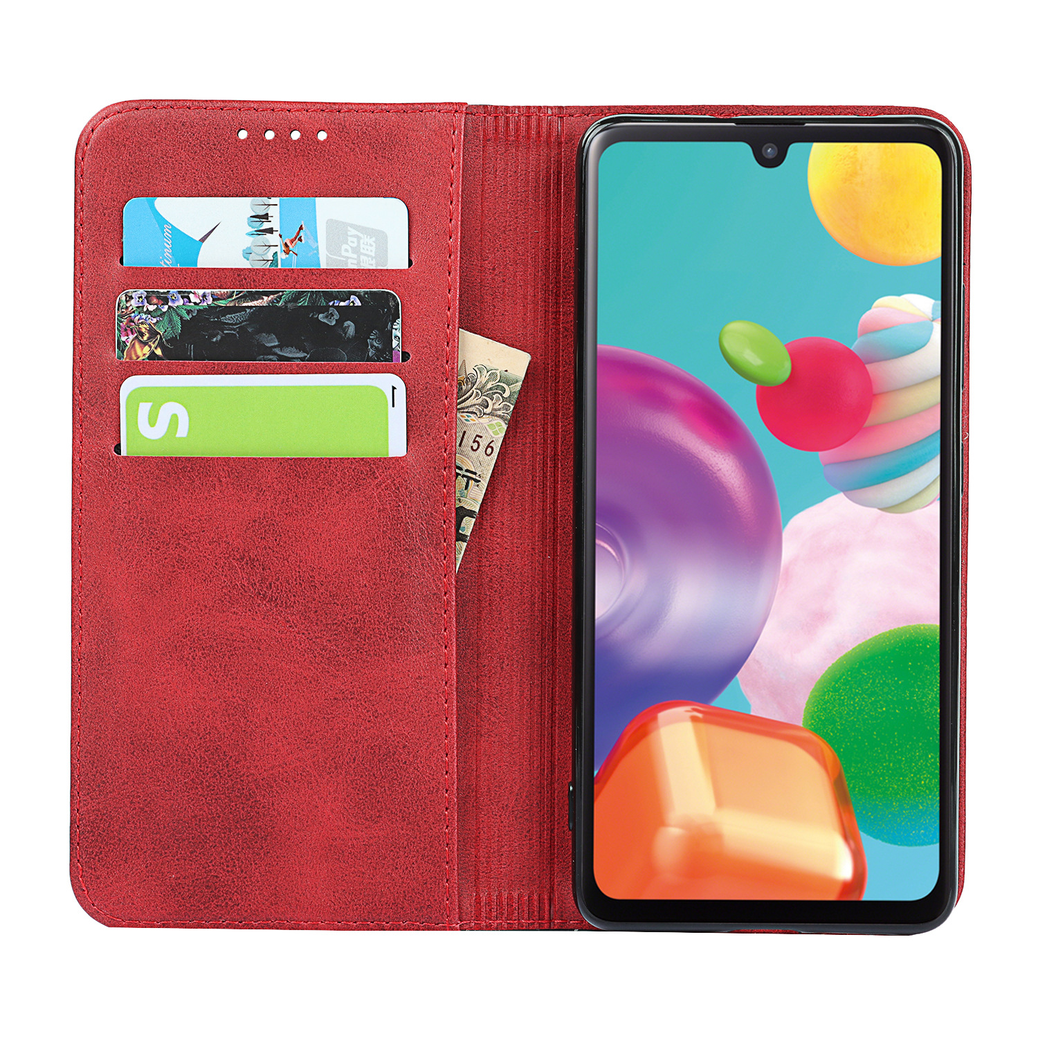 三星A41 日版 拼色小牛纹强磁皮套