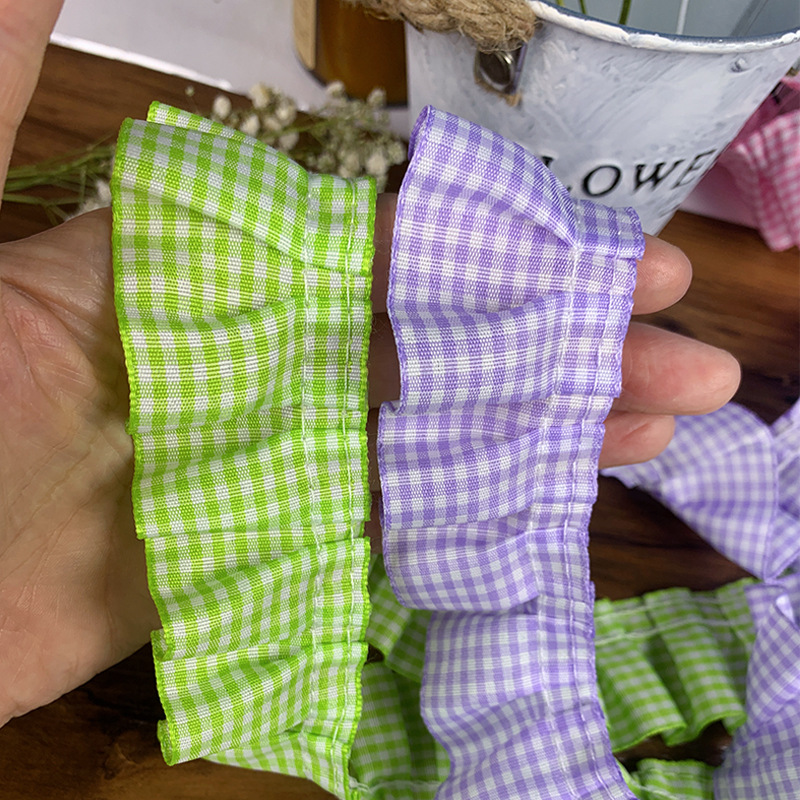 高档蕾丝花边辅料红格子荷叶花边diy裙边下摆袖口木