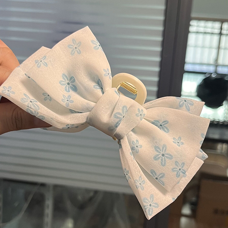 蝴蝶结抓夹-印花蓝