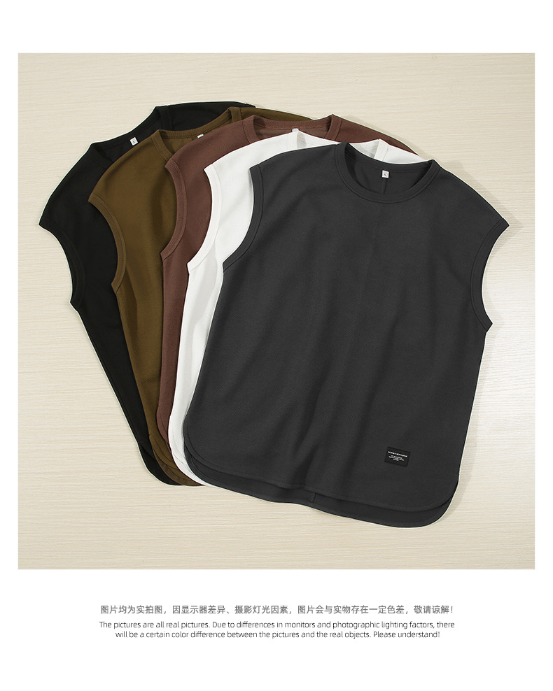 登爵男装220克珠地重磅无袖坎肩背心宽松日系复古潮牌背心男 