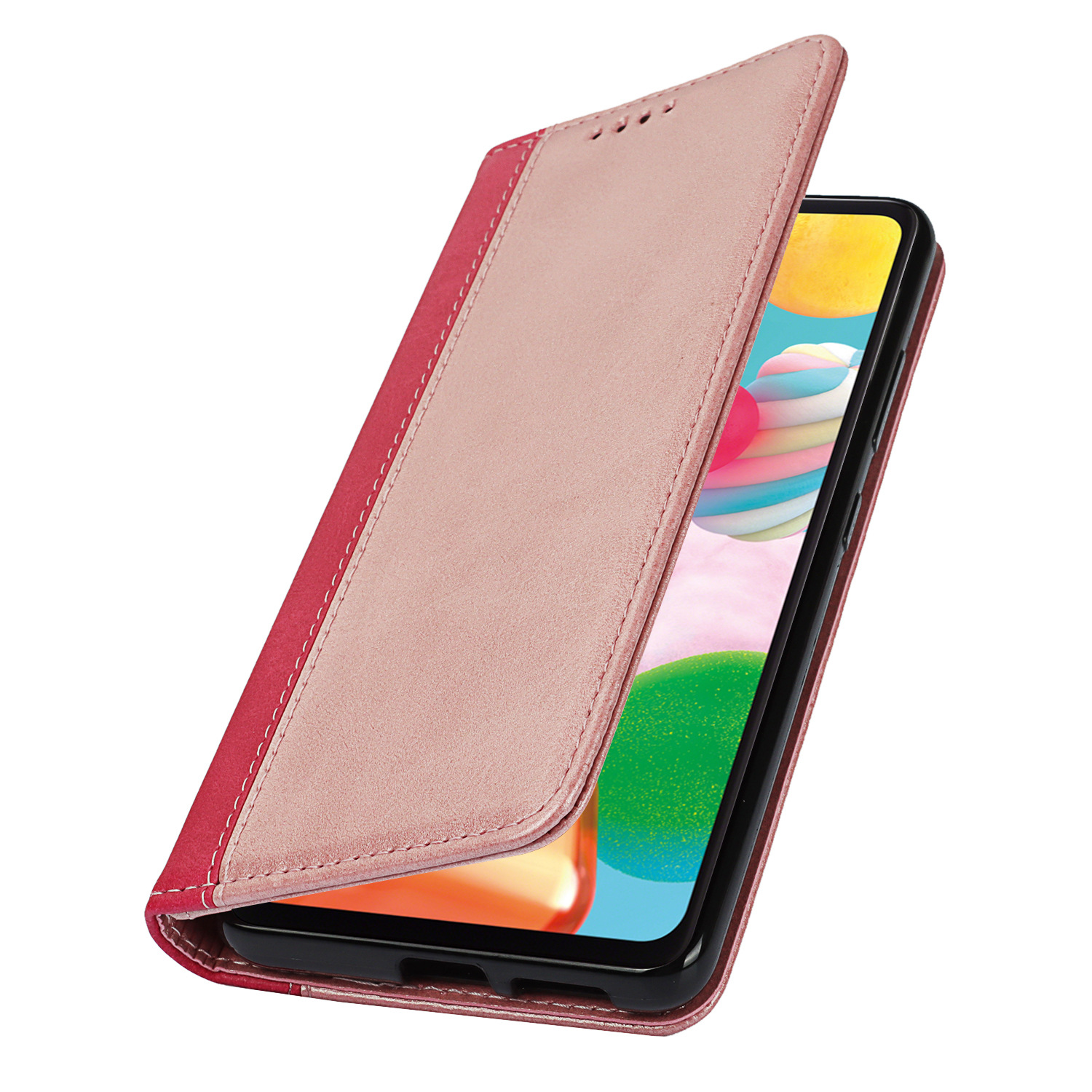 三星A41 日版 拼色小牛纹强磁皮套