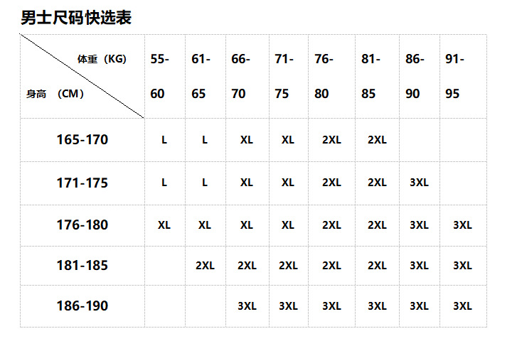 尺寸表男