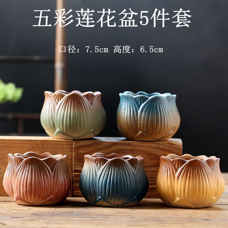五彩莲花盆5件套