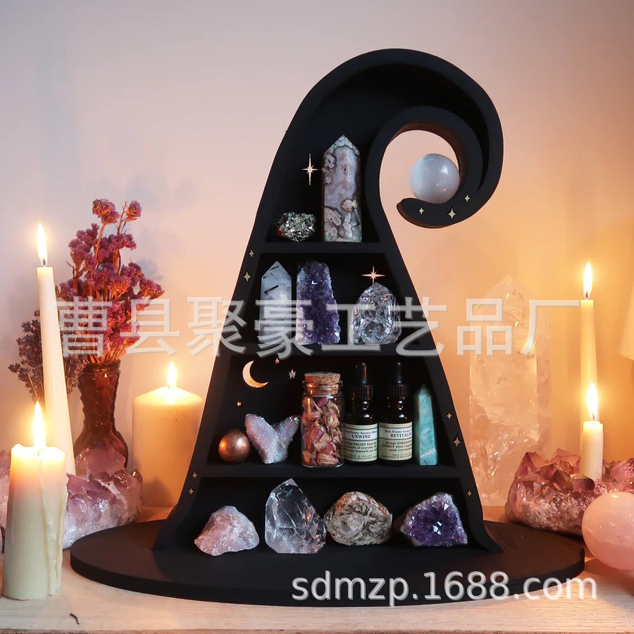 新款水晶置物架木质装饰架壁挂精油欧式客厅墙壁装饰架石头展示架