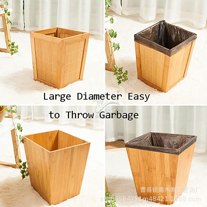 竹制创意垃圾桶简约创意家用客厅卧室办公室竹制方形垃圾桶 (1