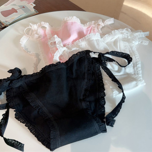 黑白系带棉质内裤女新款低腰纯欲少女生丁字裤木耳边免脱T裤 3015