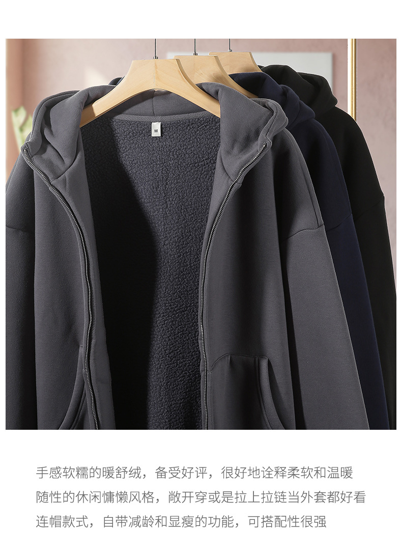 登爵工厂2023秋冬新款340g加绒宽松拉链连帽卫衣摇粒针织