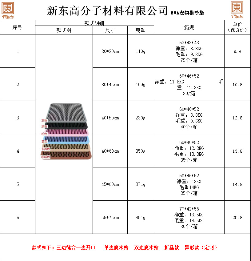 猫砂垫箱规单价