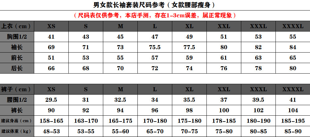最新长套套装尺码表