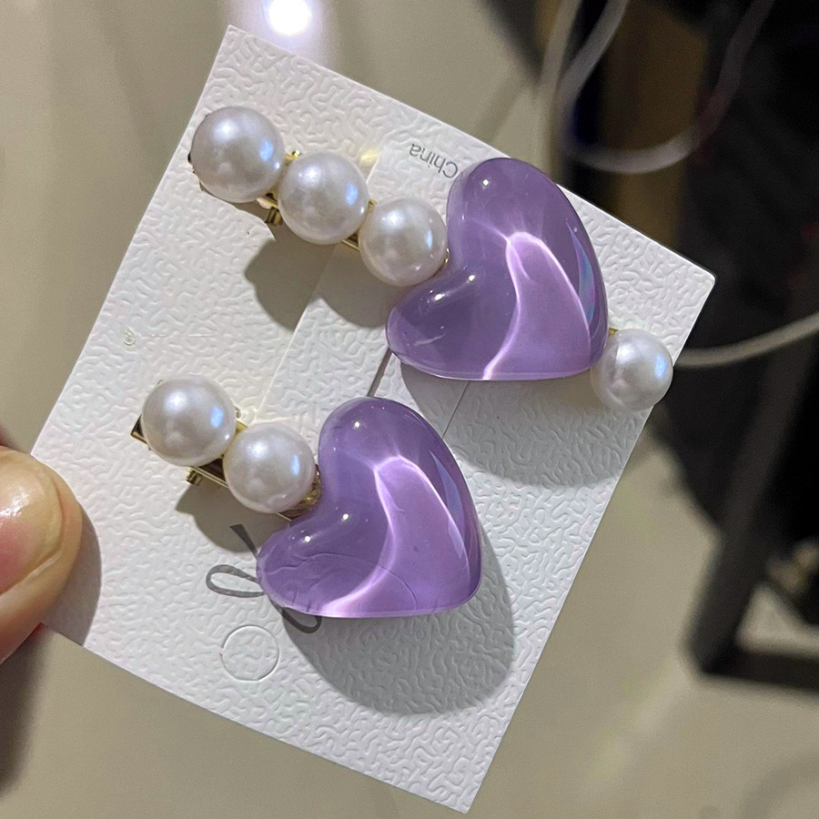 爱心珍珠边夹-紫(1对)