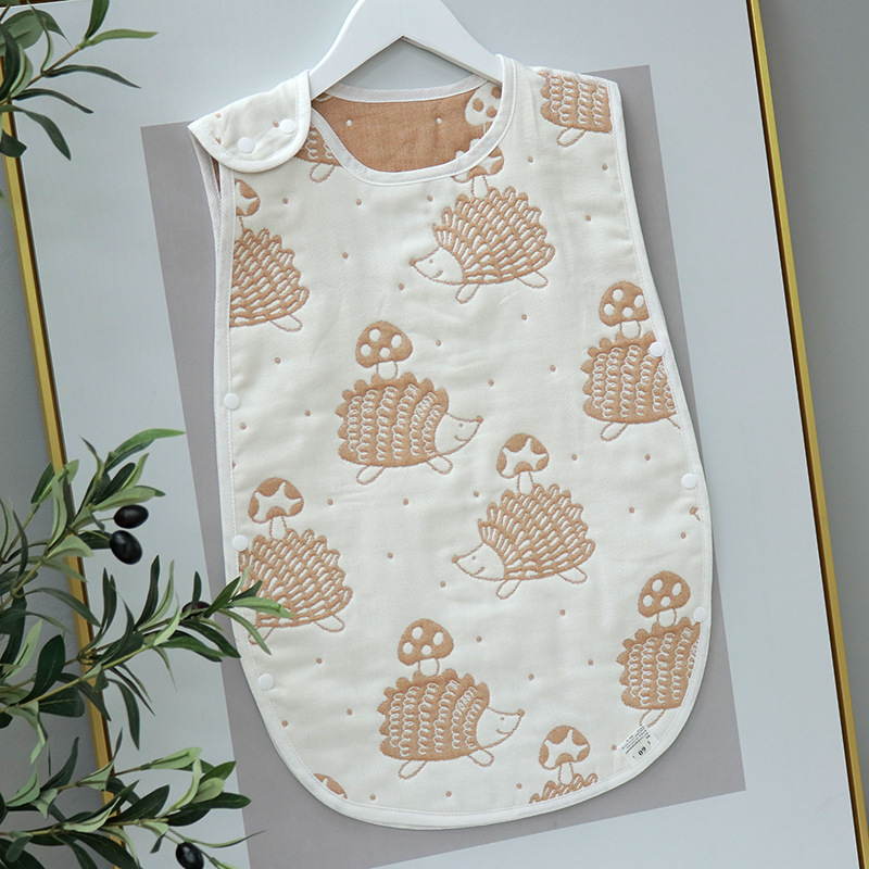 新款六层纱布花色-棕色蘑菇刺猬-03