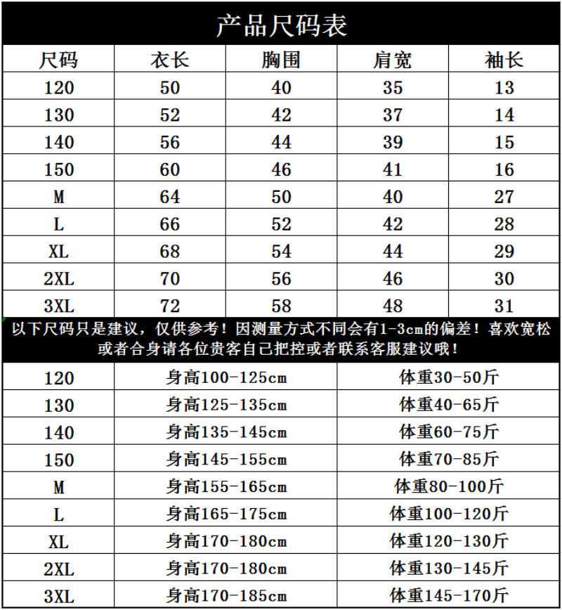 童装尺码表