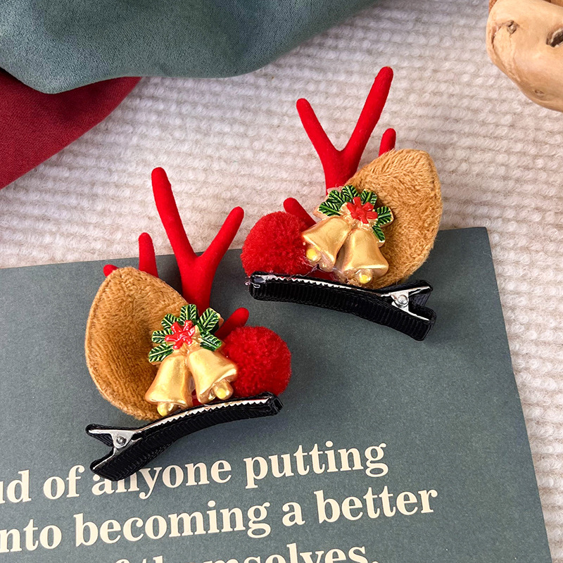 24222R 红色鹿角圣诞铃铛对夹