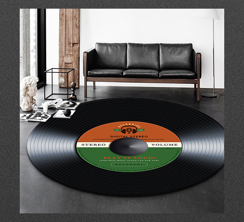 黑胶唱片地毯,圆形地毯,地垫,卧室客厅地毯,跨境地毯