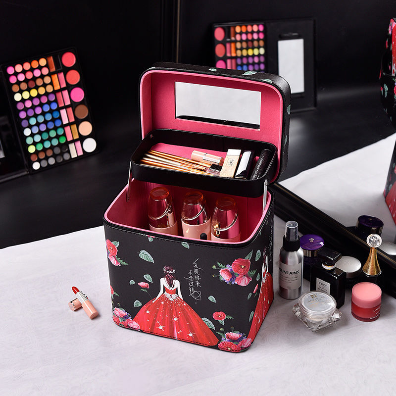 便携皮质化妆包收纳包大容量硬壳化妆品收纳盒旅行韩国小号手提箱