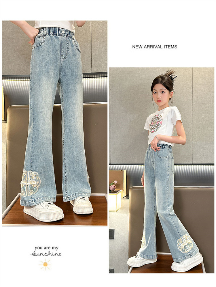 女童国风刺绣阔腿裤