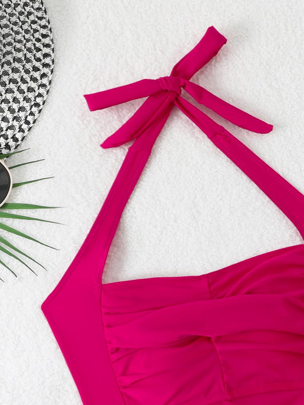 商品详情图_25亚马逊爆款露背连体比基尼褶皱复古欧美时尚性感