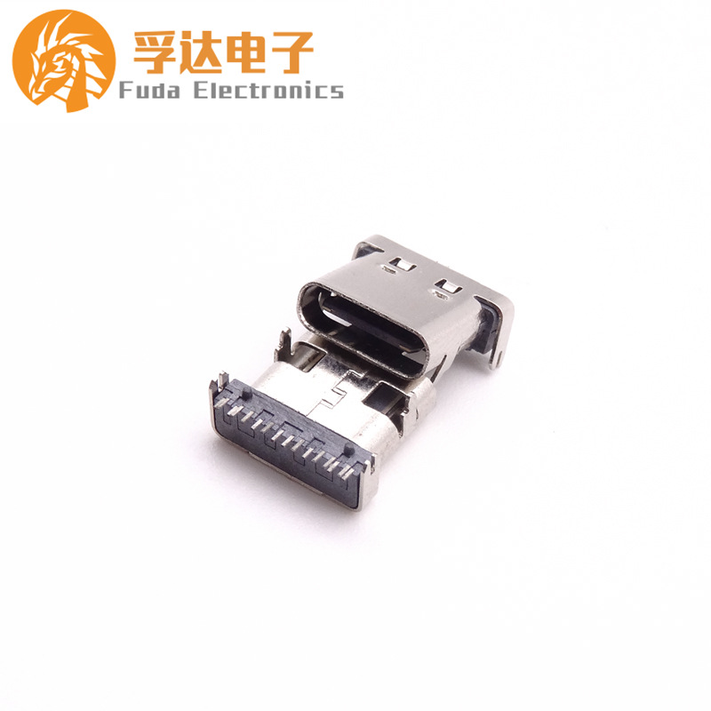 15.TYPE C 16P母座单排SMT有柱四脚插板尾部加宽
